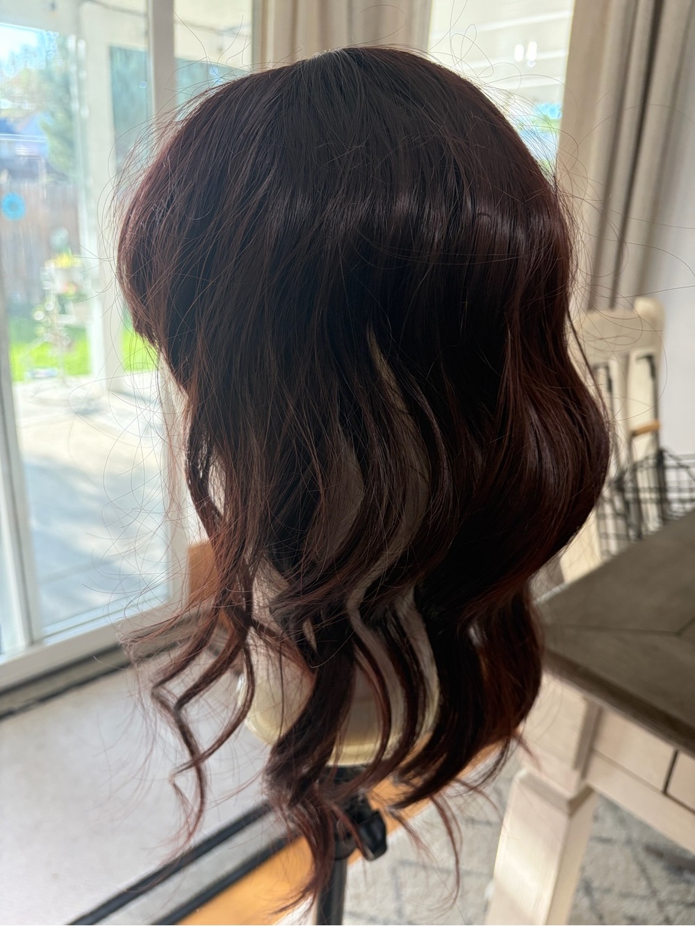 14 Inch Hair Topper Synthetic Curly Wavy Clip-In Wispy Bangs Red Brown NEW
